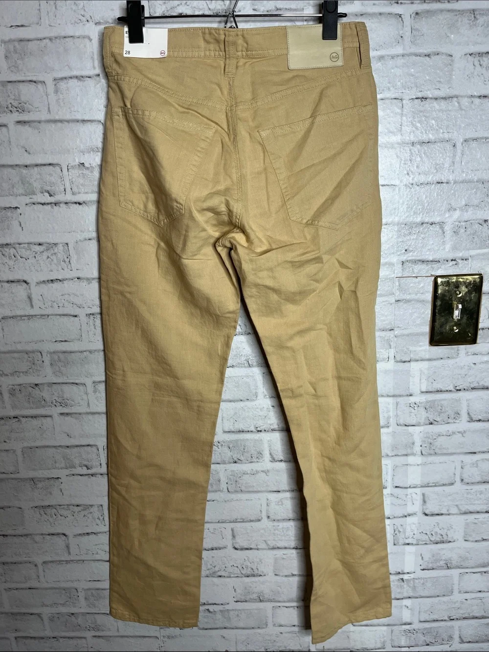NWT AG Adriano Goldschmied Everett slim straight linen tan pants